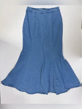 Dazy XL Denim Fitted Mermaid Flared Maxi Skirt Country Cowgirl Western Y2K Style